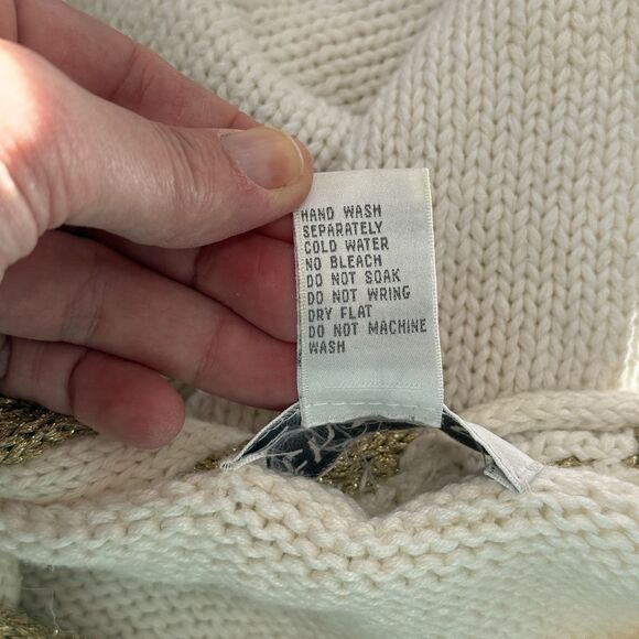 Vtg Snowflake Sweater XL Cream Gold Metallic Woven Knit Holiday Winter Grandma - Picture 15 of 15